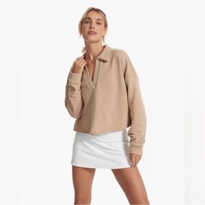 Vuori Sedona Polo Pullover Fleece Collared Sweatshirt Coconut Tan Large